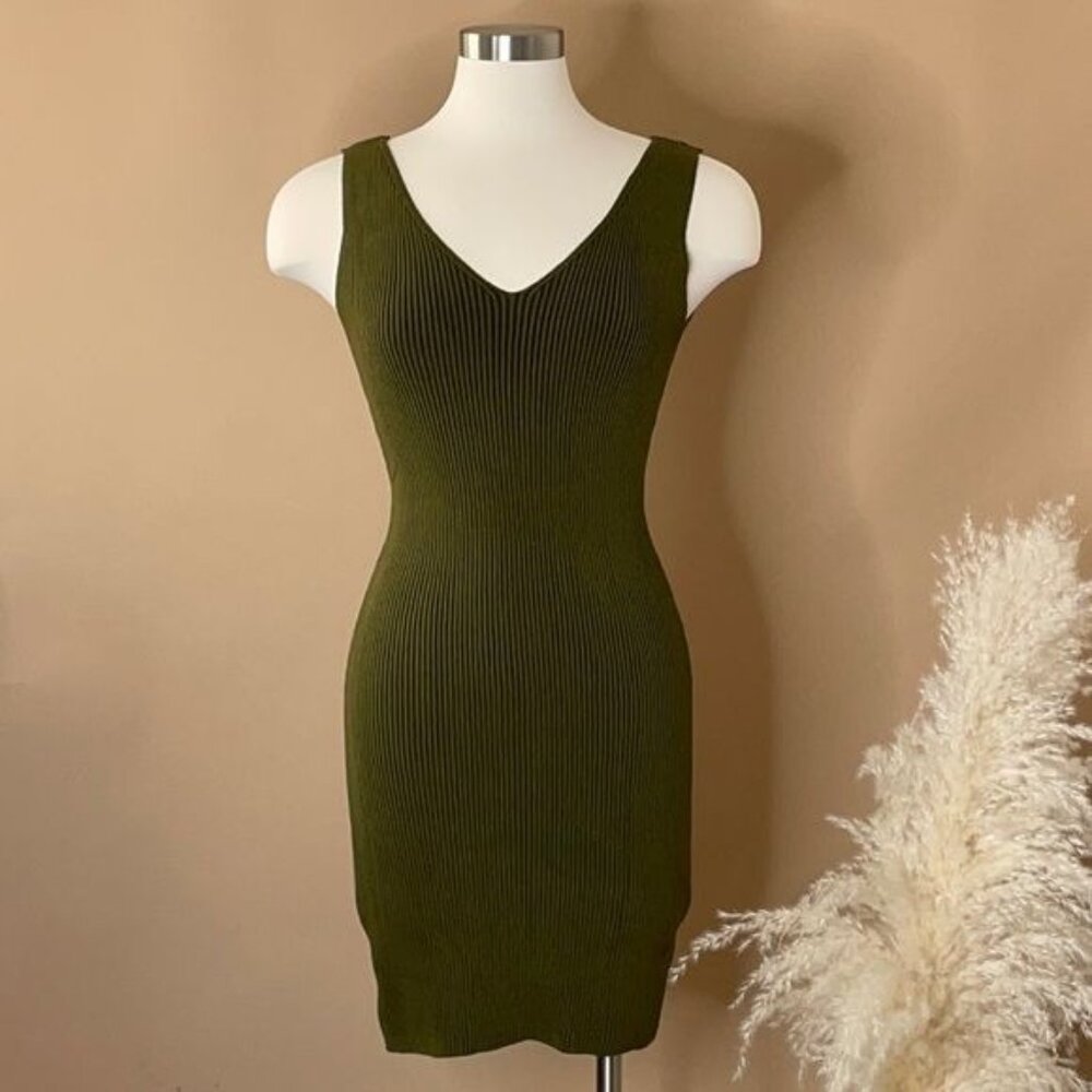 HERA COLLECTION Forest Green Midi Knit Dress Womens Size S